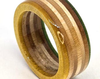 Skateboard Ring - Made From A Recycled Broken Skate Deck - Green and Yellow