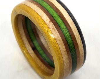 Recycled Skateboard Ring - Green Yellow and Black Eco Wedding Band