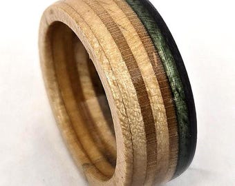 Skateboard Ring - Recycled Skateboards - Black, Green, and Natural