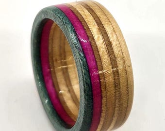 Skateboard Ring - Recycled Skateboards - Pink and Blue Teal