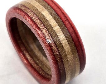 Skateboard Ring - Red and Natural Colored Wood Rings