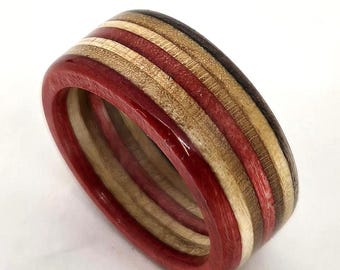 Recycled Skateboard Ring - Red, Red, and Brown