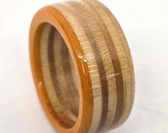 Skateboard Ring - Orange and Natural Wood Rings
