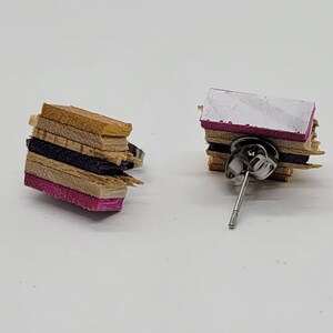 Broken Edge Skateboard Earrings - Pink Purple Orange  -  Recycled Skateboards - Skater Gifts - Repurposed Broken Skateboard Jewelry