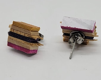 Broken Edge Skateboard Earrings - Pink Purple Orange  -  Recycled Skateboards - Skater Gifts - Repurposed Broken Skateboard Jewelry