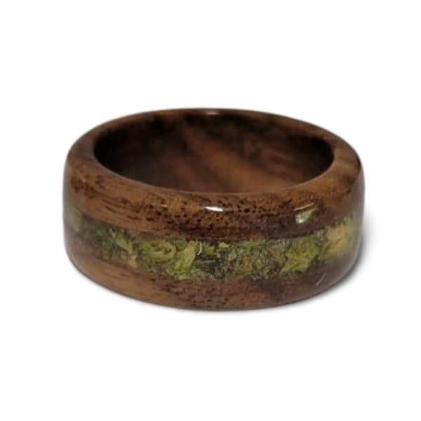 Cannabis Ring - Hemp Inlaid In Solid Walnut