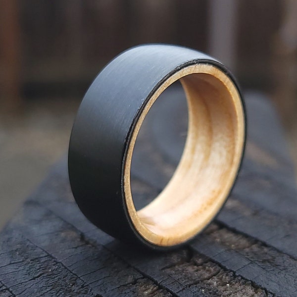Baseball Ring Tungsten Carbide  - Comfort Fit Interior Lined With Wood From A Broken Baseball Bat