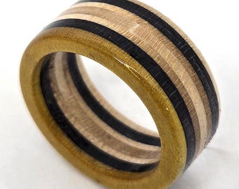 Skateboard Ring - Recycled Skateboards - Black, Yellow, and Natural