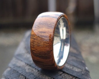 Bocote Wood Ring - Stainless Steel Comfort Fit Core - Handcrafted Wooden Ring