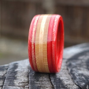 Skateboard Ring - Red and Natural Colored Wood Rings