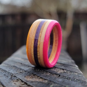 Skateboard Ring - Recycled Skateboards - Pink, Purple, and Orange