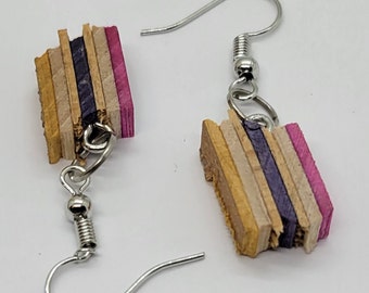 Broken Edge Skateboard Dangle Earrings - Recycled Skateboards - Pink Purple Orange  - Skater Gifts - Repurposed Broken Skateboard Jewelry
