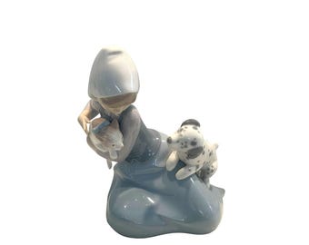 LLADRO Girl Cat Puppy Dog "Little Friskies" Dalmation Kitten Figurine #5032 MINT