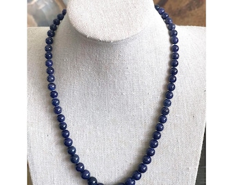 Vintage Lapis Lazuli Graduated Bead Necklace 14K White Gold Clasp 16" 39g