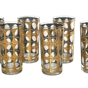 VTG. CULVER Mid Century "Pisa" Crackled 22k Gold Highball Glasses Set of 6
