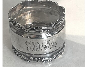 Sterling Silver Napkin Ring Applied Scroll Border Monogrammed 29g Antique