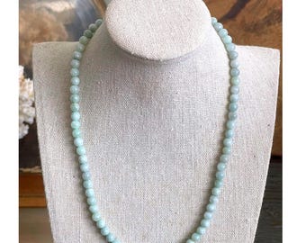Vtg Natural Green Jade Bead Necklace 18" 6.1mm Beads Sterling Silver 925 Clasp