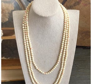 VTG Natural Angel Skin Coral Necklace Continuous Strand 64" Pink White Coral 77g