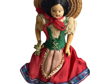 VTG 1950s Italian Eros Firenze Traditional Folk Art Composition Cloth Doll 8"