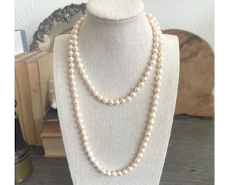 Vtg 36" Cultured Freshwater Pearl Necklace Continuous Knotted Strand 6.6mm 53g