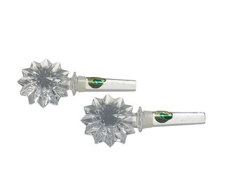 Waterford Crystal Decanter Stoppers Pair Starburst Cut Finial Signed w/ Labels
