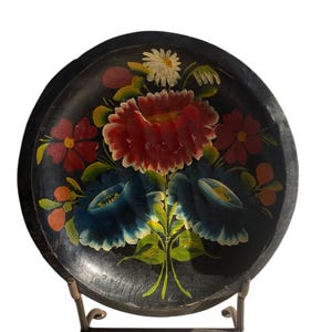 Hand Painted Folk Art Mexican Batea Tole Tray Bowl~13&quot; Vibrant Color Flowers
