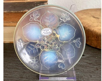Sabino France Opalescent Art Glass Floral Trinket Dish Pin Tray 4" Signed