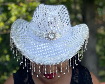 Elegant Blue Cowboy Hat With Silver Sequin Accents - Etsy UK