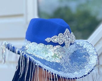 Sky Blue Sequin Sparkle Western Cowboy Hat | Glitter Rodeo  display picture 2