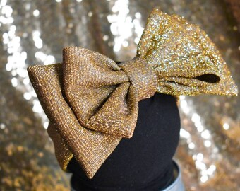Off White Lace and Glod Big Bow Headband