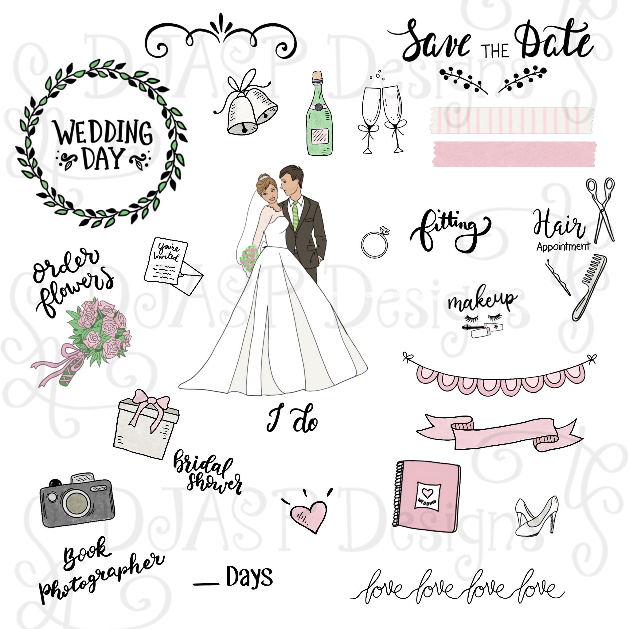 Wedding Stickers for Scrapbooking - Scrapbook Wedding Stickers with Cake,  Flower, Groom Design| Bridal Shower Scrapbook Stickers For DIY Craft