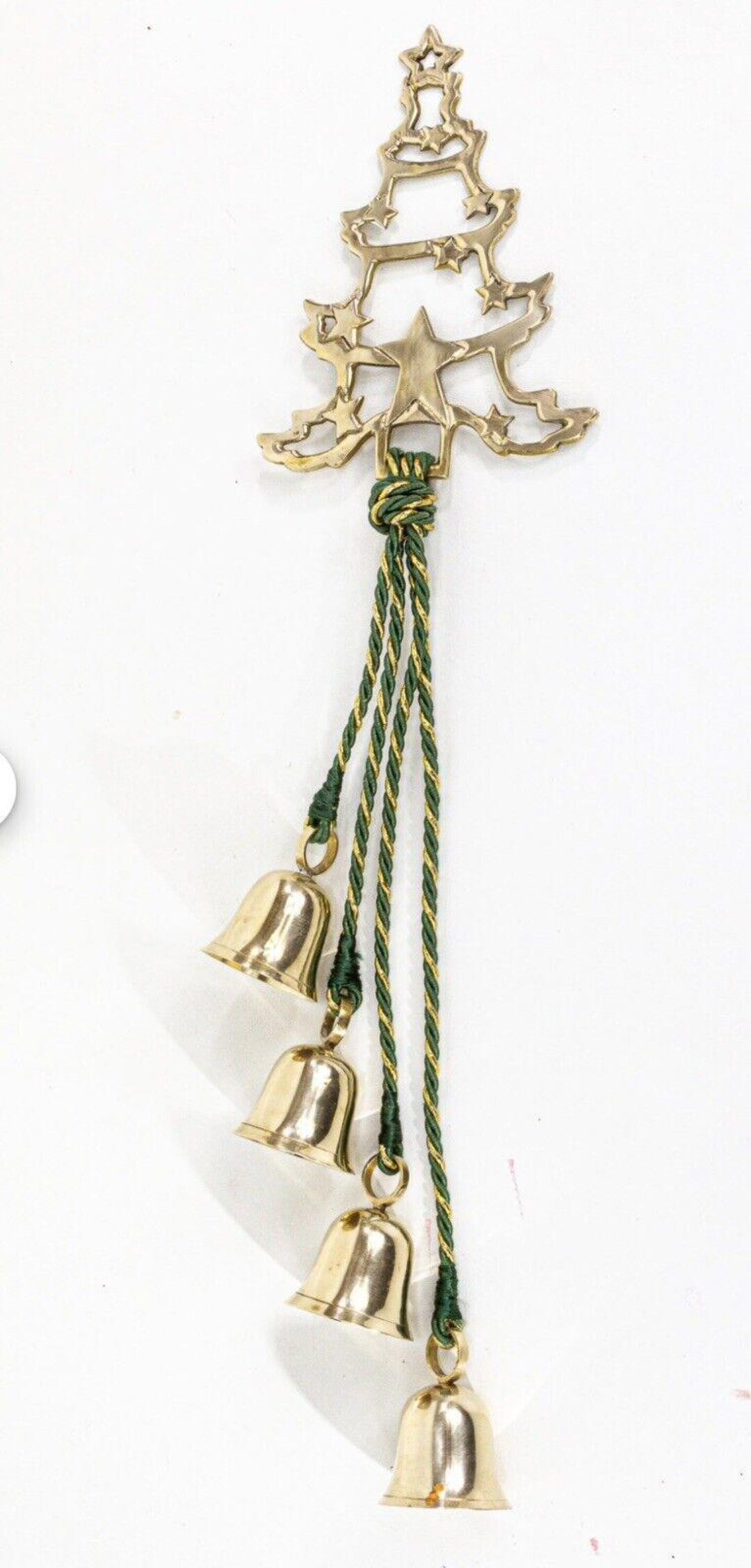 Key Tree Bells Vintage Brass Tree & Bells on Green Braided Cord 26