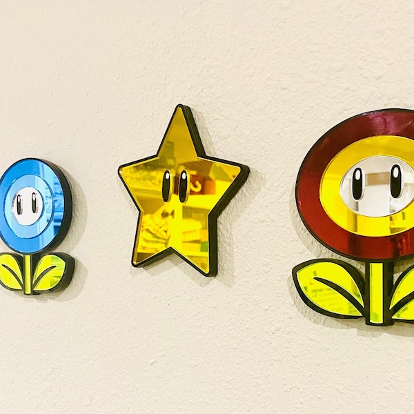 MARIO Star / FireFlower / IceFlower Wall decor Game inspired : REtrogame| Handmade |Fanmade