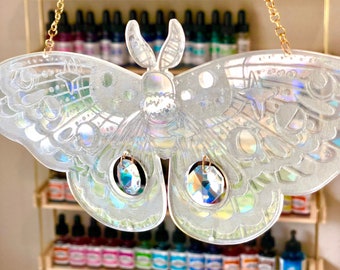 MINI- Holographic Lunar Cycle Celestial Moth Handmade SunCatcher