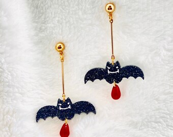 Handmade Smiling Bat Dangling Earring