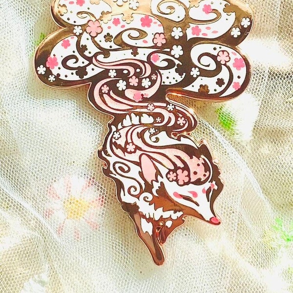 Cherry Blossom Kitsune Enamel Pin