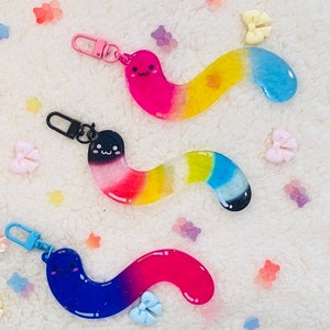 Pride color : Gummy worm  Acrylic Keychain ; Handmade