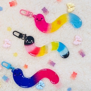 Pride color : Gummy worm  Acrylic Keychain ; Handmade