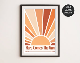 Aquí llega el sol - The Beatles - Arte de pared - Minimalista - Impresión de la letra
