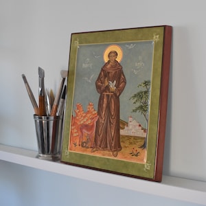 St. Francis of Assisi. Hand painted Icon in Traditional Byzantine Style, Natural Pigments in Egg Tempera, Poplar Board, 24K Gold