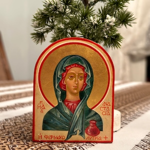 Saint Anastasia Miniature Icon. Hand painted  in egg tempera, on wood, 24kt gold