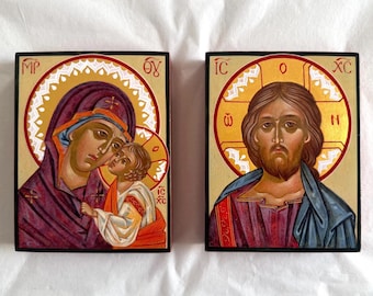 Wedding Icon Set - Christ and Theotokos (Couple Icons) Hand Painted Christian Gift