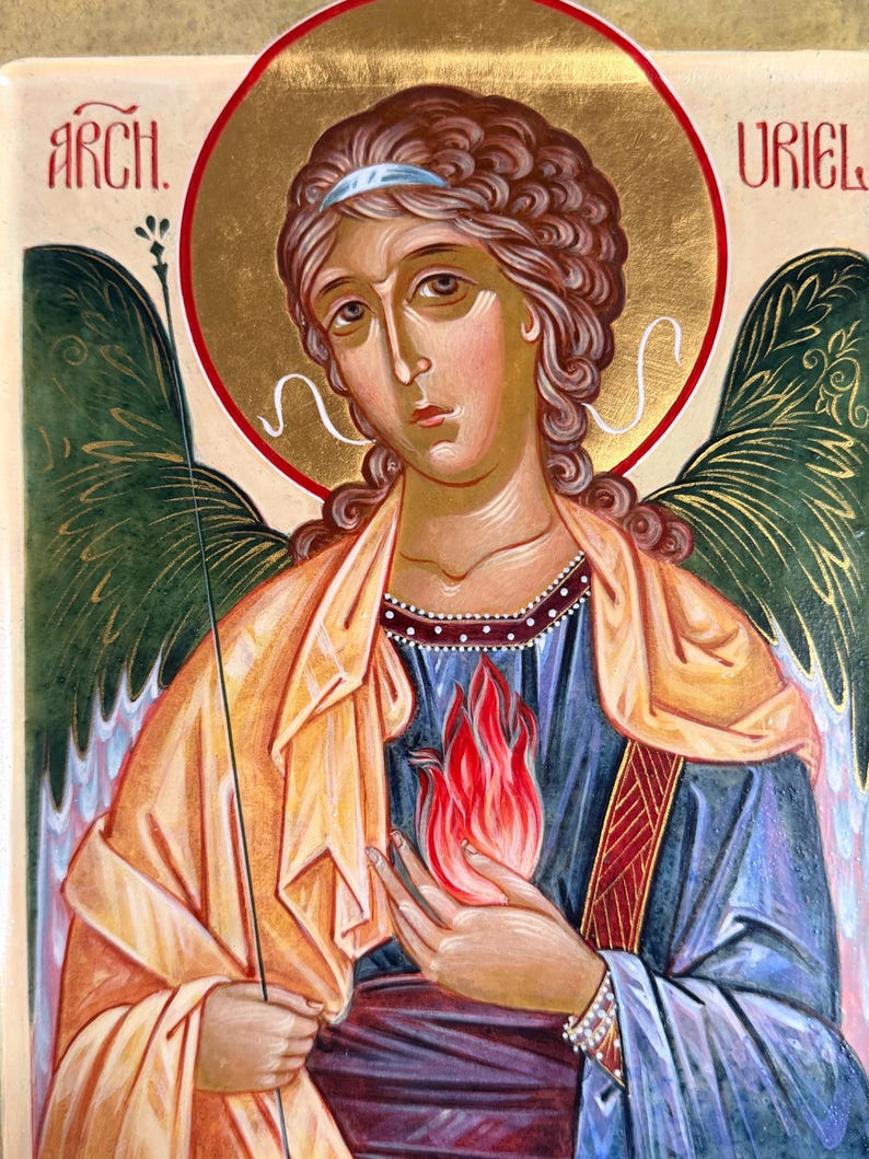 Archangel Uriel Icon / Hand Painted Angel / Byzantine Religious Art ...