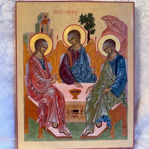 Hand Painted Holy Trinity Icon: Byzantine Style, 24K Gold