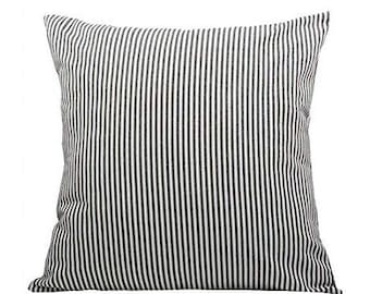 Black Striped Pillow Cover, Country Decor, Rustic Farmhouse, Farmhouse Decor, 18x18 Throw Pillow Cover, Cottage Decor, Black Stripes