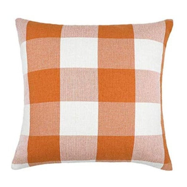 Orange Buffalo Check Plaid Throw Pillow, Fall Pillow Covers, Farmhouse Throw Pillows, Fall Throw Pillows, Autumn Pillows, Fall Decor