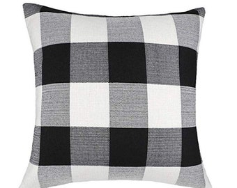 Farmhouse Buffalo Check Throw Pillow Covers Set Of 2 Black /& White NIP