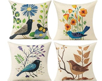 Summer Throw Pillow Covers 18x18, Bird Pillow Covers 18x18, Bird Throw PIllow Covers, Throw Pillow Cover Birds, Bird Decor