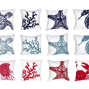 Embroidered Nautical Decor Throw Pillow Covers, Beach Theme Decor, Ocean Decor Pillows
