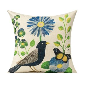 Hummingbird Watercolor Pillow Covers 18x18 - Flower & Bird Pattern - Set Of 2